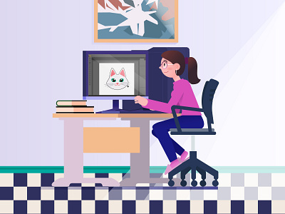 My Workspace ai avatar desk flat girl illustration selfie vector