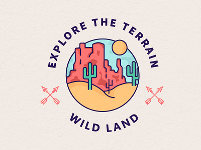 Wild West badge cactus illustration sand vector west wild west wilderness