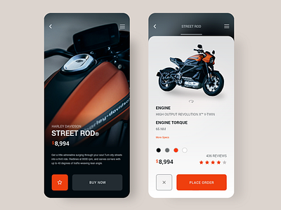 Motorcycle Product App - Harley Davidson app app design appdesign color harley davidson minimal motorbike motorcycle popular product store trendy