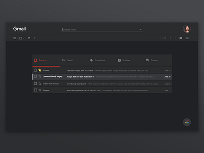 Gmail Clean Dark Mode - concept clean dark ui email gmail google graphic design modern ui uiux ux webdesign