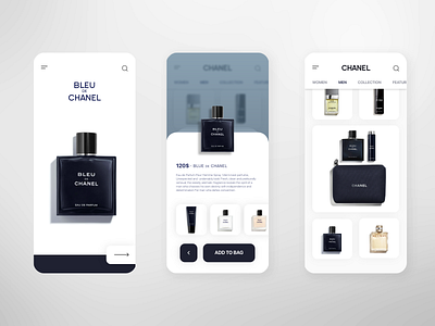 Bleu de Chanel app chanel ecommerce home interface iphone luxurious luxury mobile perfume shop ui ux