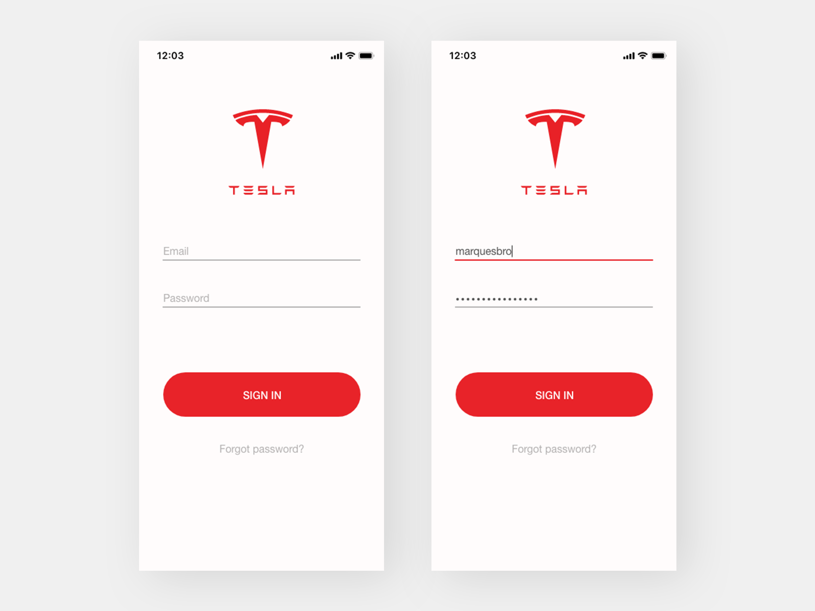 Tesla App Login Daily UI 001 by Arthur K on Dribbble