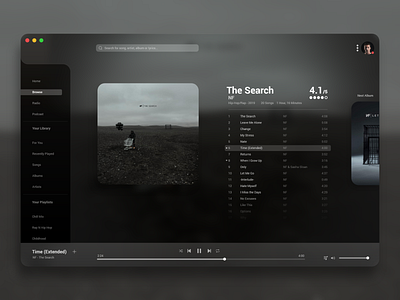 Music Player - Daily UI 009 009 album artist clean dailyui design desktop minimal music music player play player sidebar song song lyrics ui