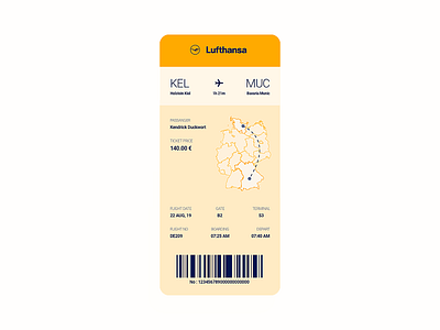 Boarding Pass - Daily UI 024 024 airline barcode boarding pass color dailyui flat flight germany minimal orange plane ticket travel trend