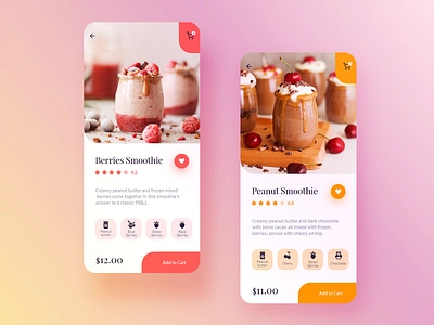 Food/Drink Menu - DailyUI 043 043 berries colorful dailyui food app fruits ios iphone minimal mobile peanut butter shake store ui