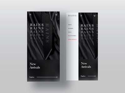 Rains Store app black clean creative design ecommerce fashion ios landing page minimal mobile product shop store typogaphy ui ux