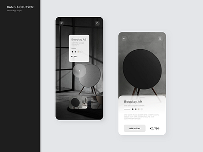 B&O Mobile App ar clean interface minimal music sound speaker store style typogtaphy ui user experience ux