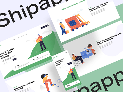 Landing page for Shipapp | illustrations | Typography app awwwards clean creative cuberto delivery app design flat green icons illustration landing page responsive design shipping site typogaphy ui ux web
