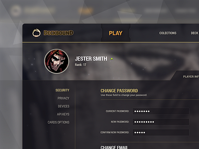 Card Game Web Management Interface game game design profile settings ui user profile ux web design