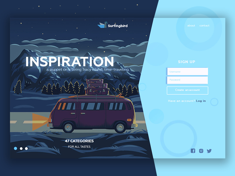 Regesign: Surfing bird main page website light blog creative ux ui subscribe redesign