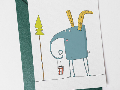 Christmas card with Dora elephant gretingcard handdrawn illustration post postcard postcard design