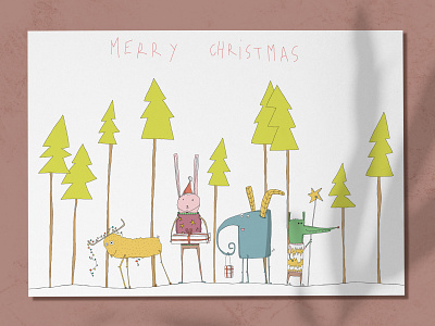 Greeting card 'the Christmas gang' card christmas christmas card christmas tree drawing graphic design greetingcard handdrawn illustration paperware post stationary design stationay