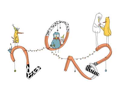 Happy New Year animalillustration bird character characterdesign design drawing greetingcard illustration illustrator sketch