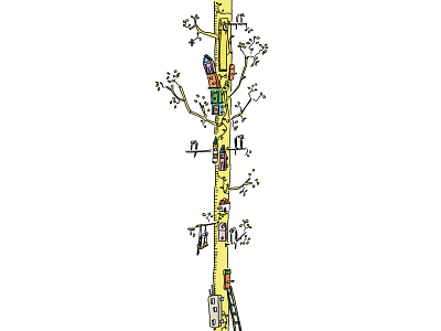 the tree bird bird house color drawing illustration illustrator nature sketch tree vector vectorart