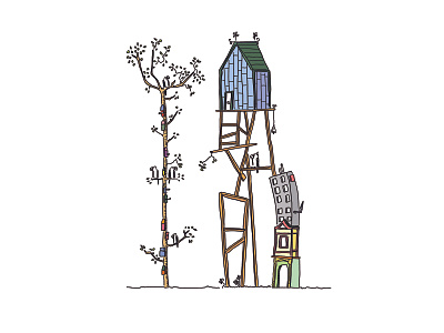 The tree house appartment bird bird house color drawing hand drawn handmade house illustration illustrator sketch tree tree house