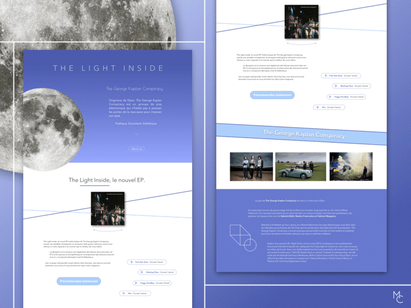 The light Inside album atmospheric blue futurist landing page light moon moonlight music band purple webdesign website