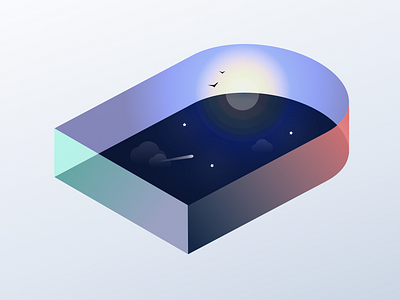 Isometrics Abstract art- Day and Night clean dwan fabulous hole in the selling ice cream illusion illustration isometric mangesh milkynight minimalistic design quovantis