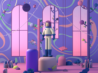 out of space 3d illustration astronaut c4d illustration modelling