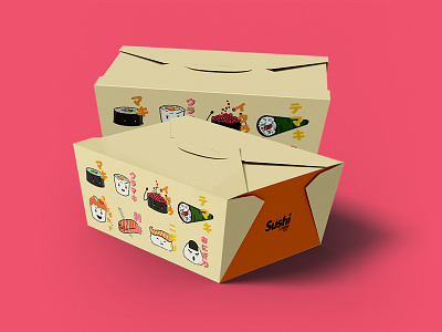 Sushi lovers cafe box branding illustration packaging