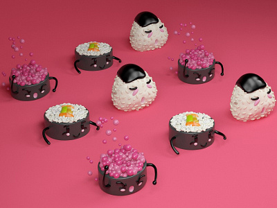 Sushi lovers Cafe_Pattern 3d illustration c4d food modelling sushi zbrush