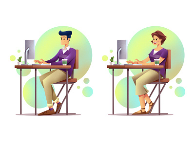 Work Space coffee design desk female illustration male officespace workspace