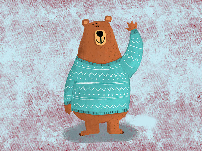 Hello from bear animal art cartoon character character design illustration