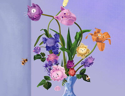 Memento Cato animal art bee cat cats colors cute death flower home illustration life lily memory renaissance room rose spring vase