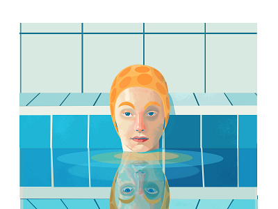 Water Lily blue blue and yellow face fish girl illistration pisces poetry portrait portrait art reflection stare swimmer swimmingpool tiles water