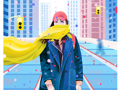 Snowy Morning city cityguide cold face flow frozen girl illustration life moments portrait road scarf snow stare urban walk wind winter yellow