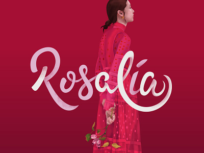 Rosalia bloom color dress face fashion flowers girl illustration lettering monochrome portrait red rose style type