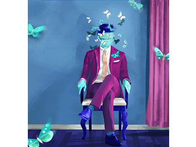 Mr. Shadow butterfly color creature design digitalart dream face fashion ghost illustration magic man monster nightmare portrait room style suit vector art vectors