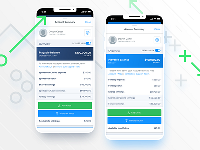 FanDuel Account Summary account app balance breakdown cash design funds ios mobile money overview profile savings summary ui