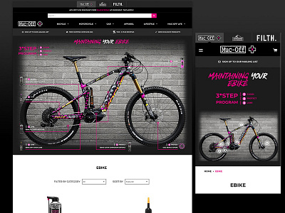 Muc-Off - eBike collection product overview placement biking cycling design ecomerce ecommence liquid mountain biking product products shop shopify shopping web web design web design ecommerce