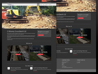 Website homepage for G Mooney Groundworks commercial construction design digging groundworks homepage services web web design website wordpress