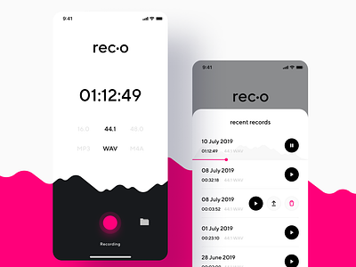 Rec∙O App Concept app ios music recorder sound uiux