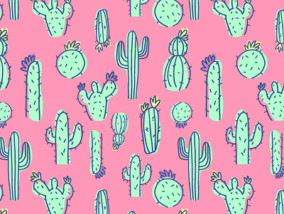 Cactus Pattern cactus cute design digital art hand drawn illustration offset pattern pink repeat surface design