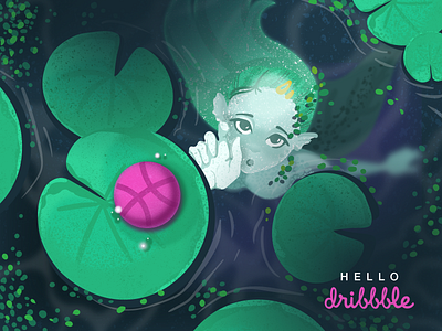 Hello Dribbble! debut first shot firstshot hello dribbble illustration lily pads mermaid sea texture underwater