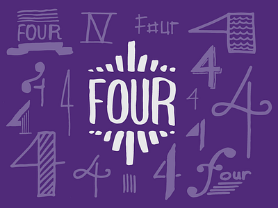 Four by Four four hand drawn lettering numbers typography vector