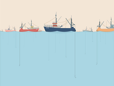 Boats and Hooks boats editorial fishing flat illustration line art vector water