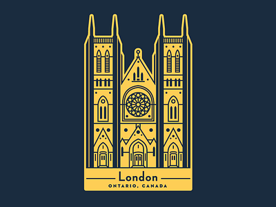 St. Peter's Cathedral - London architecture blue canada cathedral gold illustration line london sticker stickermule vector