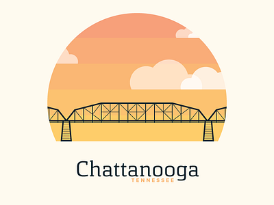 Chattanooga Represent bridge chattanooga chatype circle clouds gradient line art orange sticker sunset tennessee vector