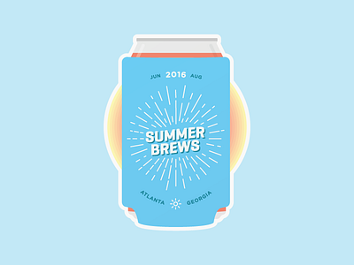 Summer Brews Sticker 2016 beer brew can illustration koozie rays sticker stickermule summer sun typography
