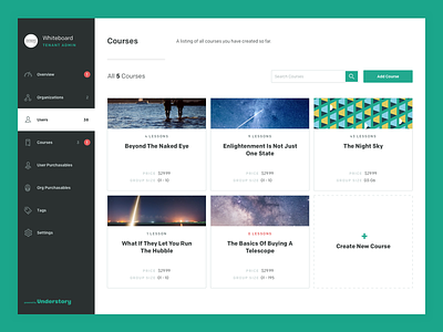 Understory - Course Listing admin app courses dashboard grid interface product ui understory ux