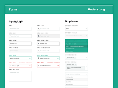 Understory - Forms // Pattern Library app dropdown forms green interface library pattern product style guide ui understory