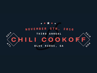 3rd Annual Chili Cookoff! baseball blue chili cookoff dark food logo red stars type