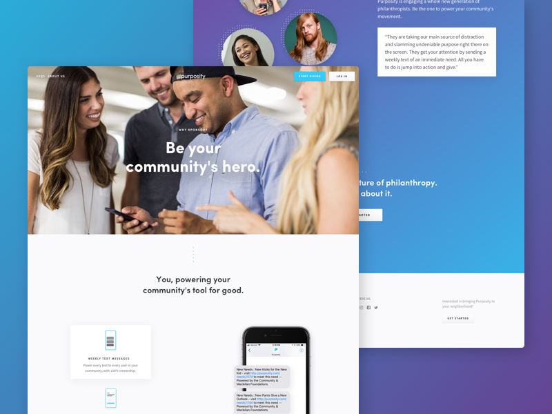 Purposity - Sponsor Page application mockup ui web site design gradient sponsor purposity