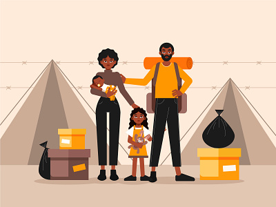 World Refugee Day camp family illustration people refugee vector