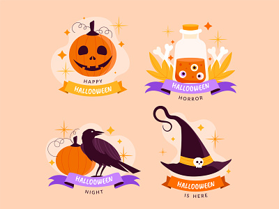 Halloween label collection colorful halloween illustration label vector