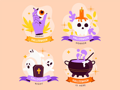 Halloween label collection colorful halloween illustration label vector