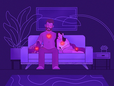 That contented kind of love apartment couch couple dogs illustration illustrator love procreate app procreateapp purple weekly warm up weeklywarmup